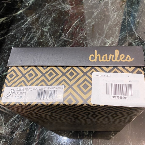 Kristine light gold-metallic 9 1/2M floral lace up 3 1/2” heels by Charles David - Picture 4 of 6